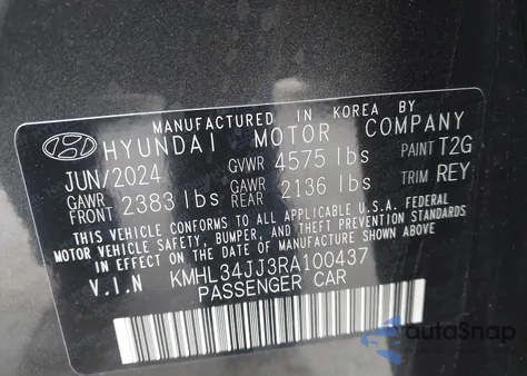 2024 Hyundai Sonata Hybrid Sel z USA, uszkodzony, nr VIN KMHL34JJ3RA100437